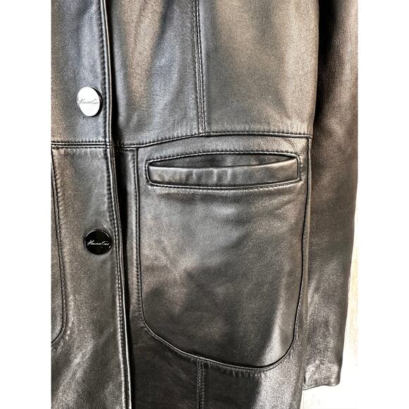 Reaction Kenneth Cole G-III Black Leather Coat‎ Womens M Black Smooth Mid Length - Picture 6 of 10